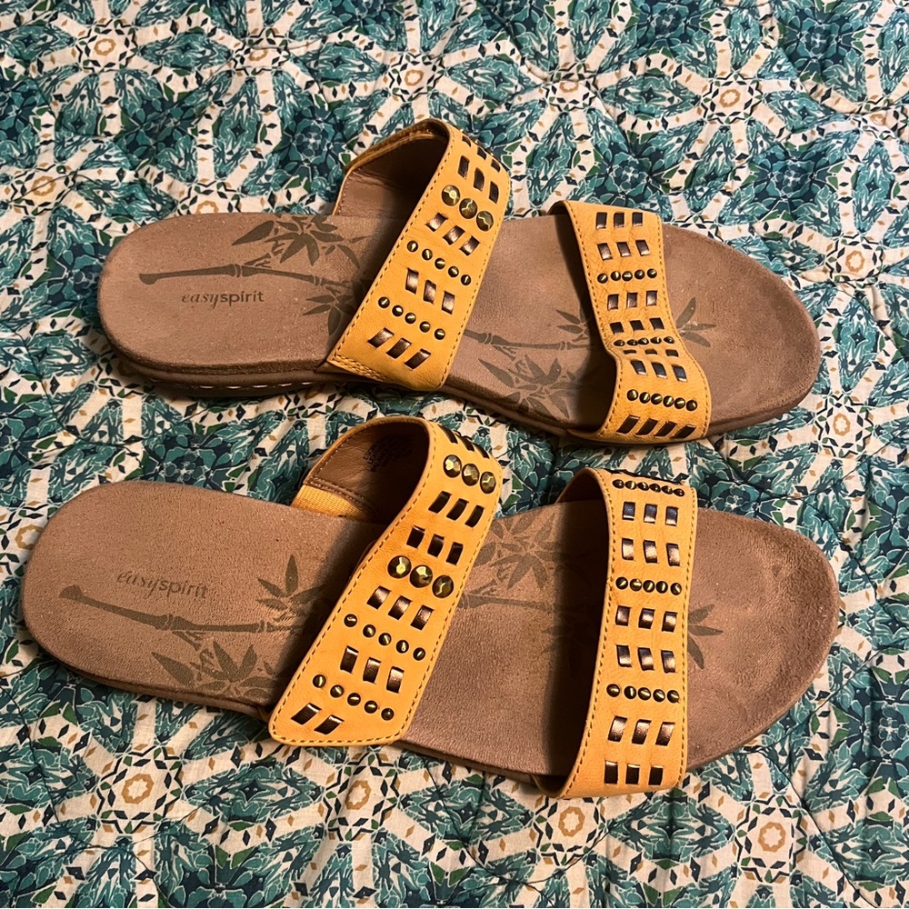Easy Spirit Mustard Yellow Studded Sandals, size 11.